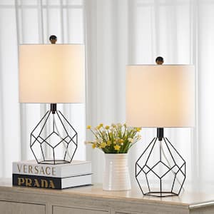 Detroit 18 .75 in. Black Table Lamp with with White Shade (Set of 2)