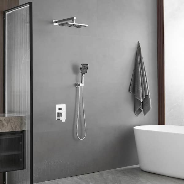 Rainfall 2-Handle 2-Spray 12 in. Square High Pressure Shower Faucet in Polished Chrome (Valve Included)