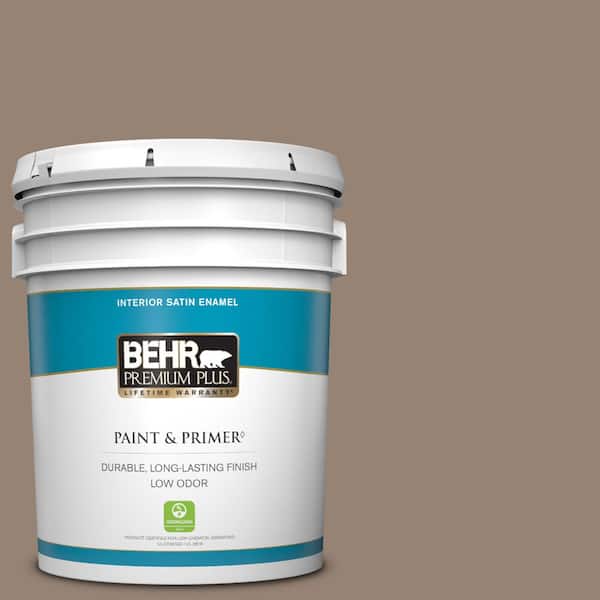 BEHR PREMIUM PLUS 5 gal. #N230-5 Dry Brown Satin Enamel Low Odor Interior Paint & Primer