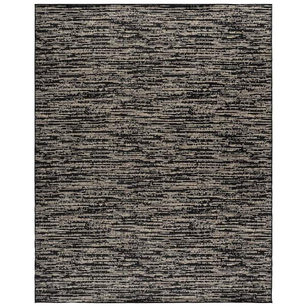 Beach House 9 ft. x 12 ft. Black/Beige Distressed Striped Solid Indoor/Outdoor Area Rug