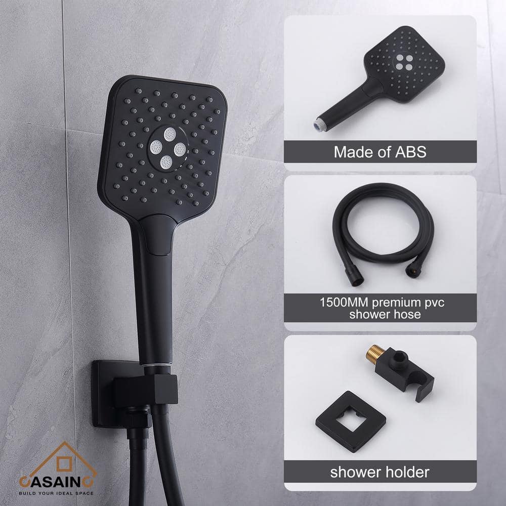 Matte Black Dual Square Rain Shower System with Handheld