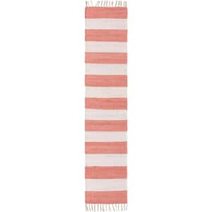 Chindi Rag Striped Coral and Ivory 2 ft. 7 in. x 10 ft. Area Rug
