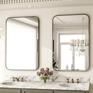 Rectangular Modern Black Aluminum Framed Rounded Bathroom Mirror Wall Mirror 24 in. W x 35.8 in. H