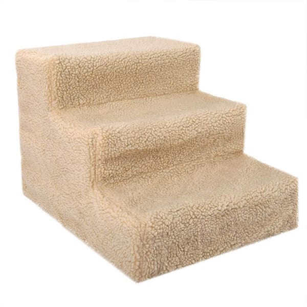 Kahomvis Beige 3 Steps Pet Stairs for Dogs and Cats