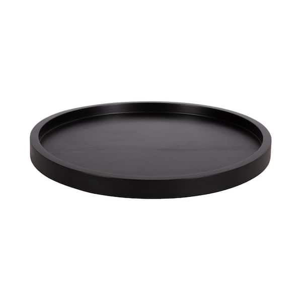 Halsey 18 in. W x 3 in. H x 18 in. D Round Black Wood Decorative Serving Tray