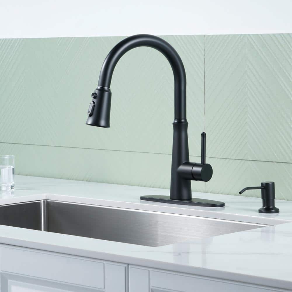 Matte Black Stainless Steel High-Arc Kitchen Faucet with Pull-out Spray