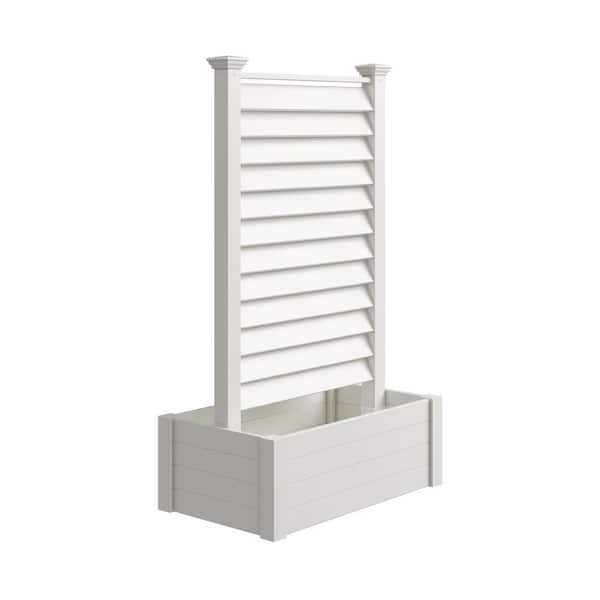 Lexington 6 ft. x 3.6 ft. x 2 ft. White Freestanding Vinyl Louvered Flat Top Privacy Fence Panel Screen and Planter Box