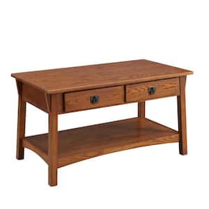 Mission 38 in. L Russet Rectangle Wood Coffee Table with 2-Drawers and Shelf