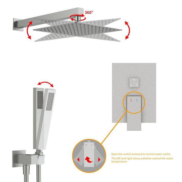 Cfowner Brushed Nickel Shower System- 12 Inches Ceiling Shower Faucet Set  with Shower head, Handheld-Shower Combo Set for Bathroom-Easy Installation