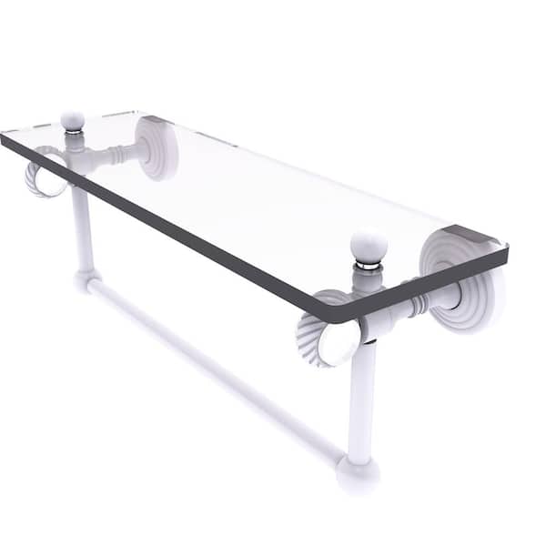 Allied Brass Pacific Grove 16 in. W x 6.4  in. H x 5.13 D Glass Rectangular Shelf in Matte White with Towel Bar and Twisted Accents