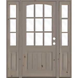 70 in. x 96 in. Knotty Alder Left-Hand/Inswing 9-Lite Clear Glass Grey Stain Wood Prehung Front Door with Sidelites