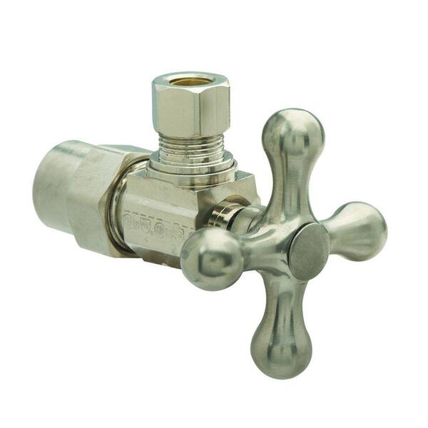 BrassCraft 1/2 in. CPVC Inlet x 3/8 in. Comp Outlet 1/4-Turn Angle Valve with Cross Handle in Satin Nickel