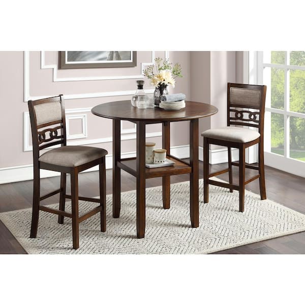 NEW CLASSIC HOME FURNISHINGS New Classic Furniture Gia 3-piece Wood Top Round Counter Set with Drop Leaf Table, Cherry
