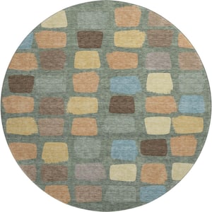 Mayfield Premium Machine Washable Abstract AMF2501 Basil 8 ft. x 8 ft. Round Rug