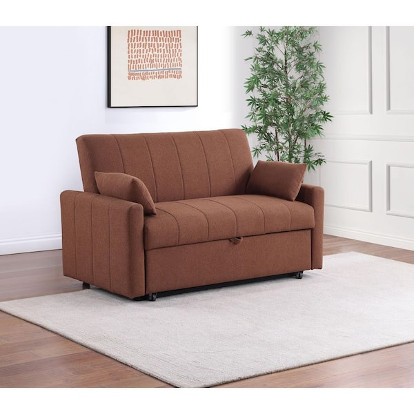 Portland 59.75 in. Copper Boucle Fabric Upholstered Sofa Bed Full Size