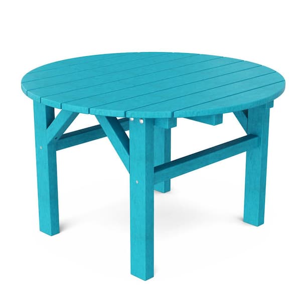 Classic 33 in. Aruba Blue Round HDPE Plastic Outdoor Conversation Table