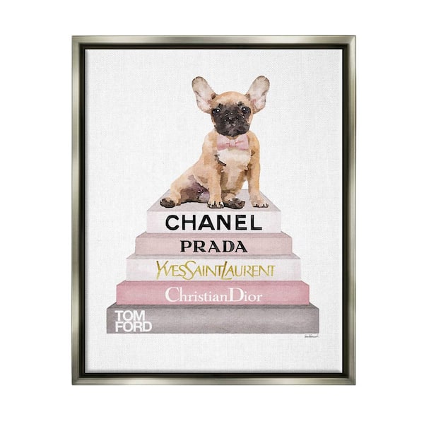 The Stupell Home Decor Collection Watercolor High Fashion Bookstack French Bulldog by Amanda Greenwood Floater Frame Animal Wall Art Print 25 in. x 31 in.