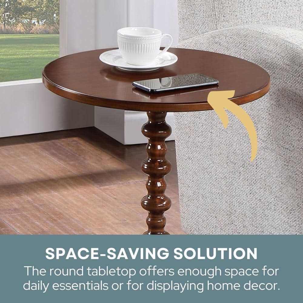 Espresso Round Wood Spindle Base Side Table