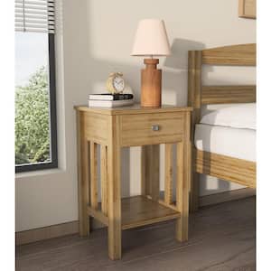 Gabriel 1-Drawer Wood Nightstand with Storage Shelf, End Table, Drawer and Shelf for Small Spaces, Bed Side Table, Oak