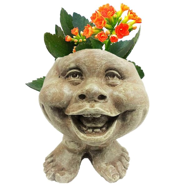 HOMESTYLES 8.5 in. Stone Wash in. Little Buddy in. the Muggly Face Statue Planter Holds 3 in. Pot