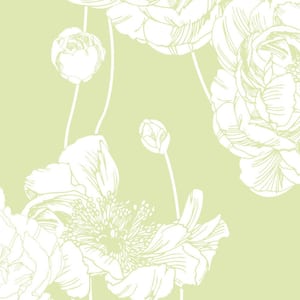 Peony Lime Green Peel and Stick Smooth Vinyl Wallpaper