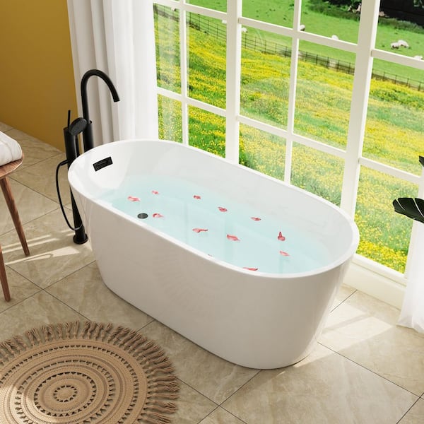 59 in. x 27.6 in. Soaking Bathtub with Side Drain in White/Matte Black