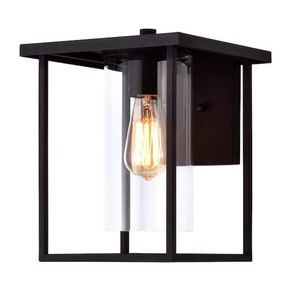 C Cattleya 1-Light 9.5 in. Black Outdoor Wall Lantern Sconce with Clear Glass Shade