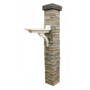 Gray Stacked Stone Brace and Flat Cap Mailbox Post