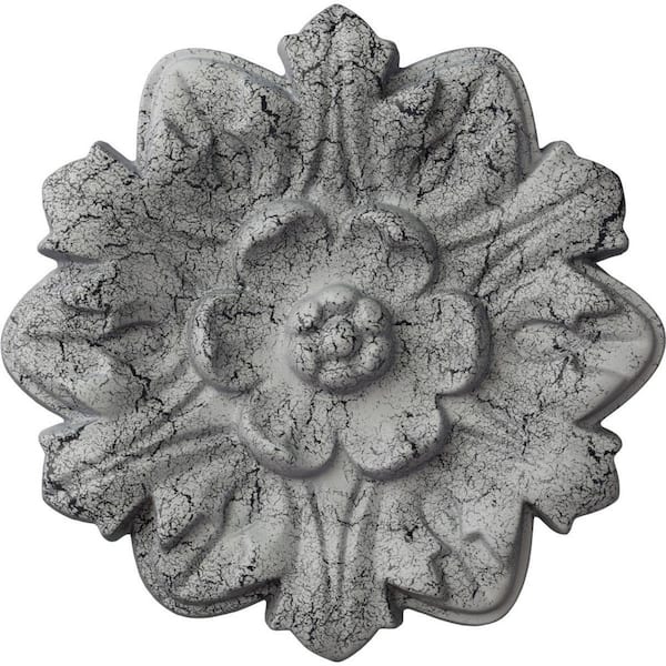 Ekena Millwork 7-5/8 in. x 1 in. Emery Leaf Urethane Ceiling Medallion, Ultra Pure White Crackle