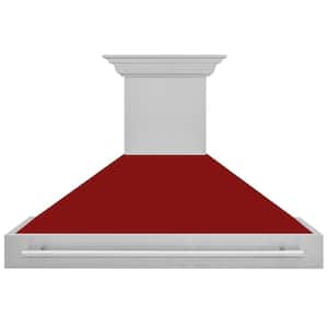 48 in. 700 CFM Ducted Vent Wall Mount Range Hood with Red Gloss Shell in Fingerprint Resistant Stainless Steel