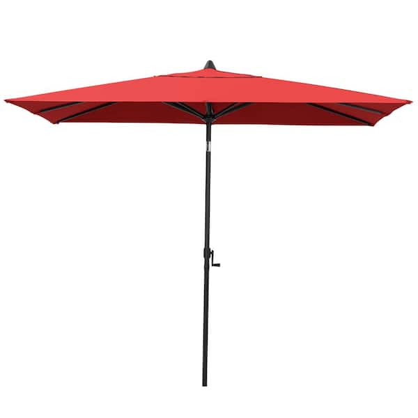 Pellebant 9 ft. x 5 ft. Rectangular Market Crank and Tilt Patio Umbrella in Red