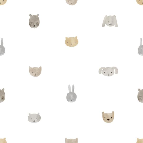 Unbranded Little Explorers 2-Beige Happy Animal Heads Matte Finish Non-Pasted Non-Woven Wallpaper Sample
