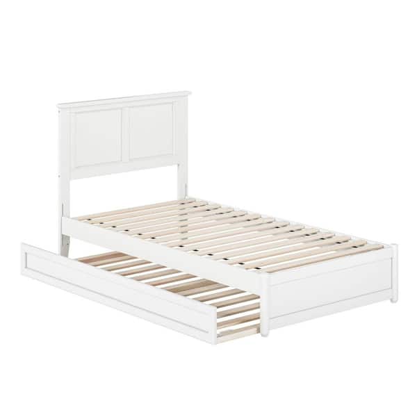 Felicity White Solid Wood Frame Twin Platform Bed with Panel Footboard and Twin Trundle