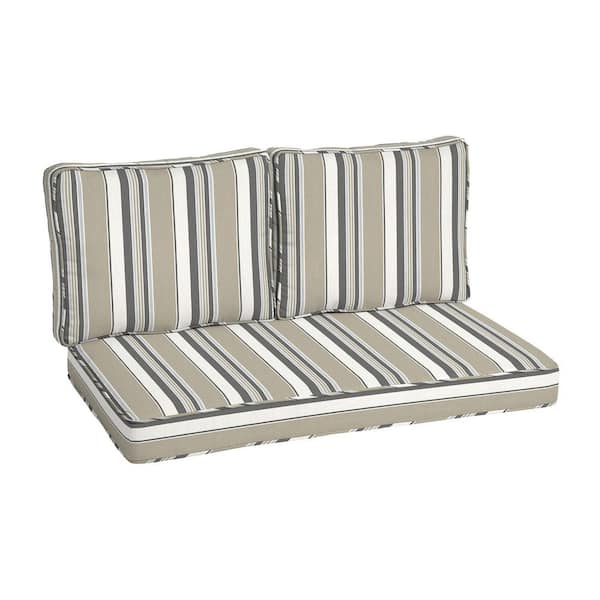 ARDEN SELECTIONS 46 in. x 26 in. Outdoor Loveseat Cushion Set in Taupe Grey Linen Stripe