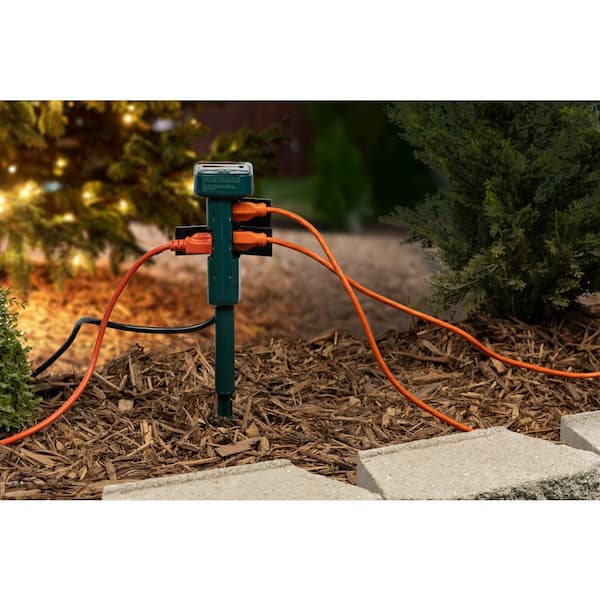 UltraPro Outdoor Digital Stake Timer, 6 Grounded Outlets, 2 Custom