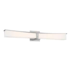 Plane 30 in. Brushed Nickel LED Vanity Light Bar with Frosted Aquarium Glass