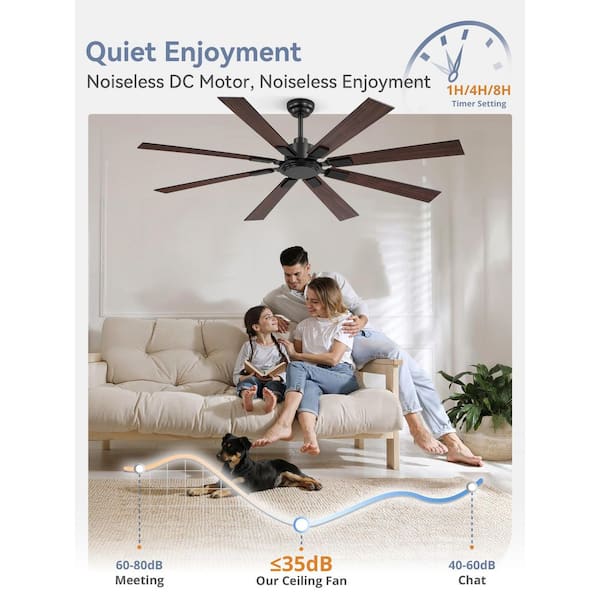 65 in. Modern Indoor/Covered Outdoor Black 6-Speed Quiet Ceiling Fan No Light with Remote and Dual Finish Blades