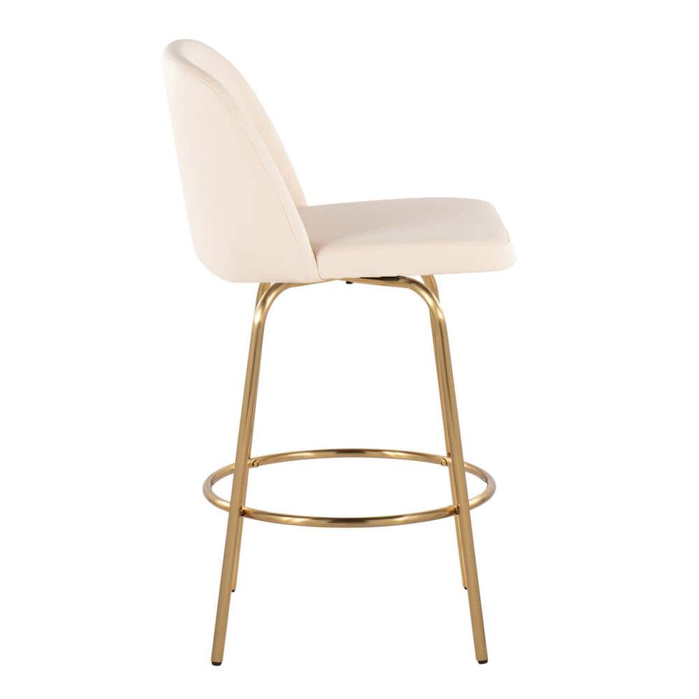 Cream Upholstered Swivel Counter Stool with Gold Metal Frame
