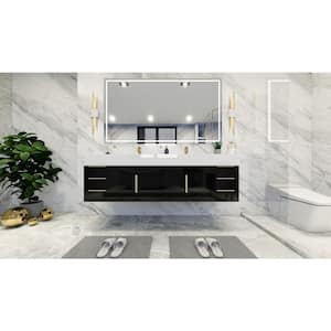 Bethany 71 in. W. x 20 in. D x 22 in. H Double Sink Floating Bath Double Vanity in Gloss Black with White Acrylic Top