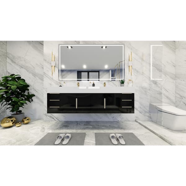 BV Better Vanity Bethany 71 in. W. x 20 in. D x 22 in. H Double Sink Floating Bath Double Vanity in Gloss Black with White Acrylic Top