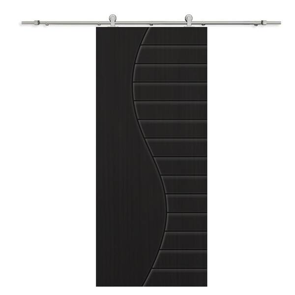 CALHOME 36 in. x 96 in. Black Painted Composite MDF Paneled Interior Sliding Barn Door with Hardware Kit