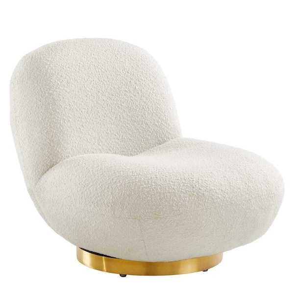 MODWAY Kindred Upholstered Fabric Swivel Lounge Barrel Chair in Gold Ivory