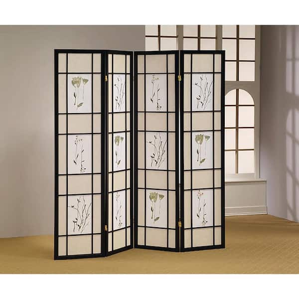 Venetian Worldwide 68 in. Wide Black 4-Panel Square Floral Design Room Divider