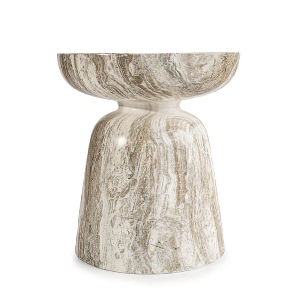 Grover Faux Stone Goblet Outdoor Side Table in Gray
