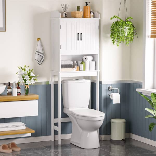 VEIKOUS 21.7 in. W x 66.9 in. H x 7.1 in. D White Bathroom Over-the-Toilet Storage with Adjustable Shelf and Doors