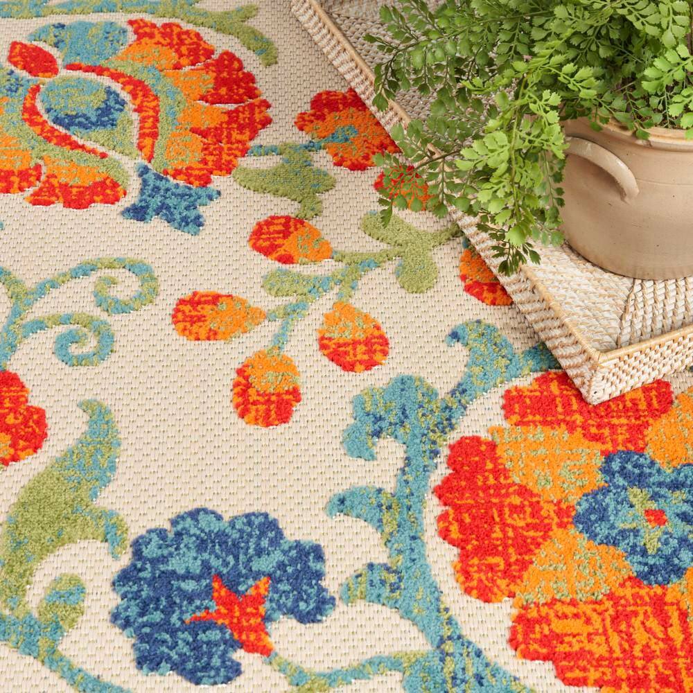Aloha Red Multicolor Floral Synthetic Outdoor Rug 5'3" x 7'5"