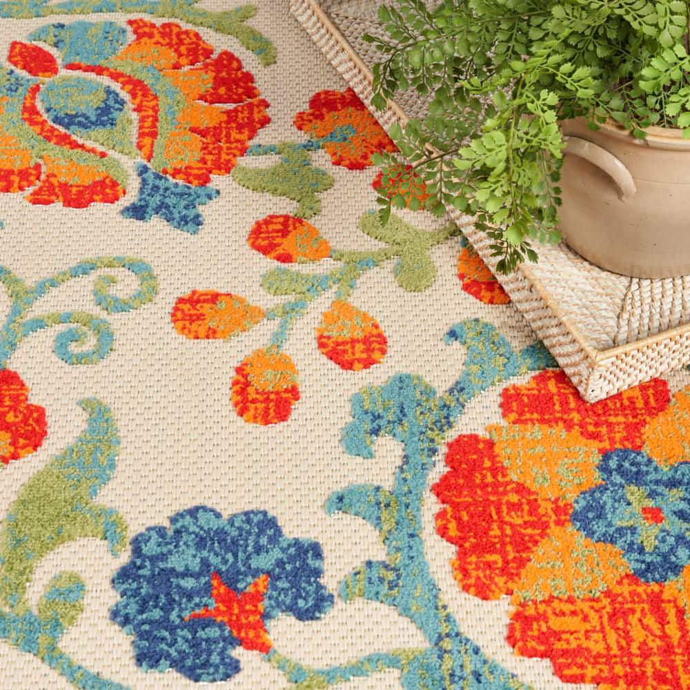 Aloha Red Multicolor Floral Synthetic Outdoor Rug 5'3" x 7'5"