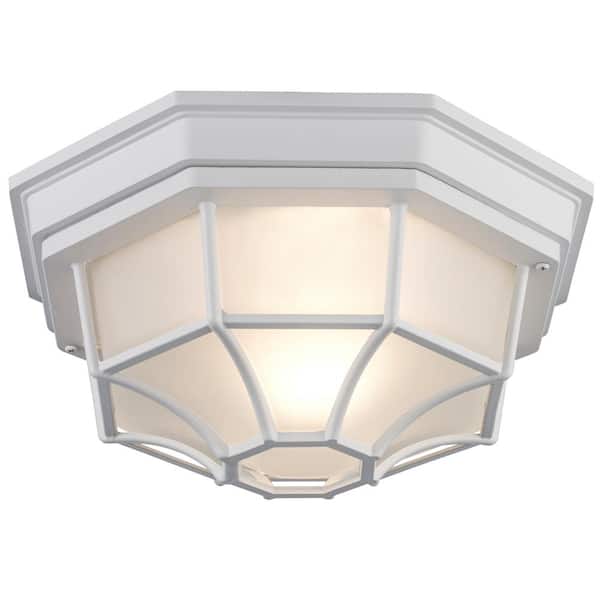 Bel Air Lighting Benkert 11 in. 1-Light White Outdoor Flush Mount Ceiling Light Fixture with Frosted Glass