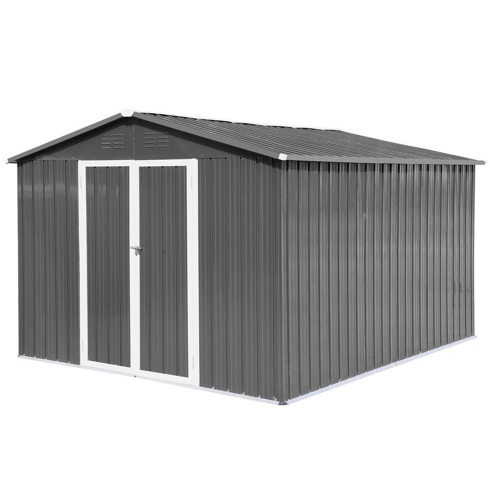 10 ft. W x 12 ft. D Grey Outdoor Storage Sheds, Metal Garden Sheds (120 sq.