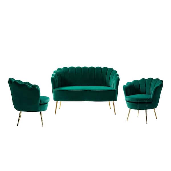 JAYDEN CREATION Yeran 52 in. 3 Piece Green Living Room Set